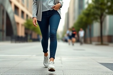 Woman walking confidently in height-increasing sneakers